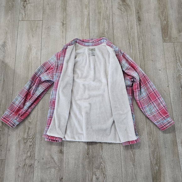 L.L. Bean Sherpa lined Pink Plaid Long Sleeve, L 14-16 (Small) - Picture 2 of 7